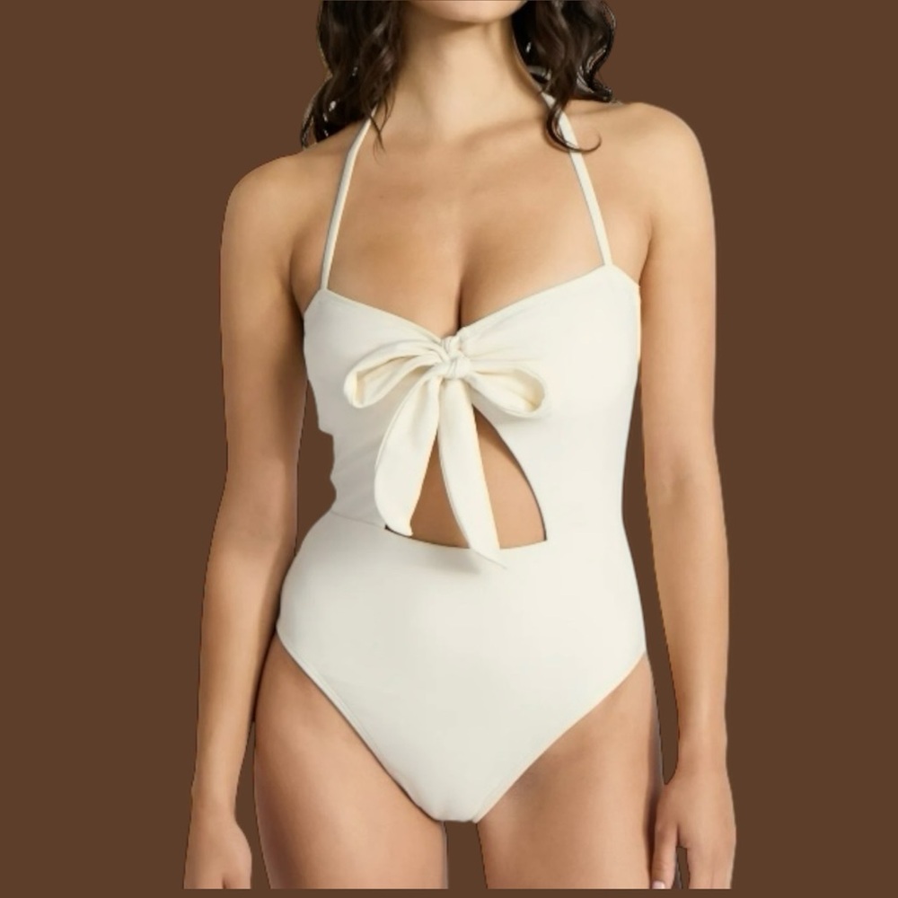 No Boundaries Fashion Ivory 1-Piece Swimsuit, Front Tie Women's Size XS (0-2)